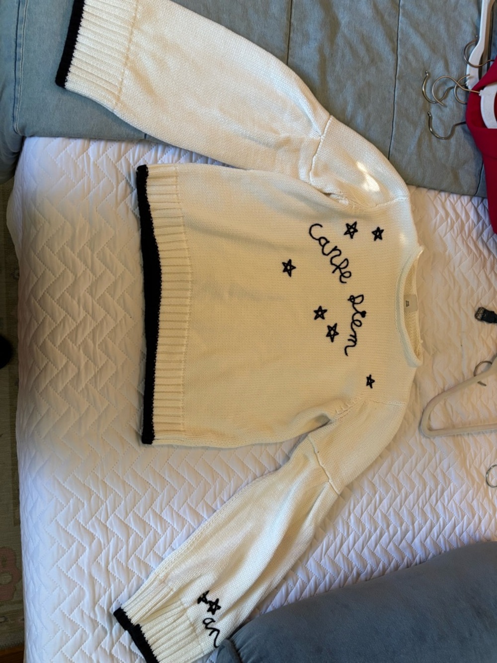 River Island Cream Carpe Diem Embroidered Crewneck Sweater